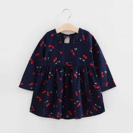 ZWY819 Toddler Girls Dresses Button Front Floral Peter Pan Collar Girl Spring Dress Cute Ruffle Long Sleeve Kids Clothes Q0716