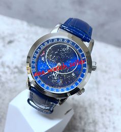 SJF Master Luxury mens moon watches 44mm starry sky 6102 6102P smooth bezel blue leather strap mechanical automatic movement sapphire luminous sport wristwatches