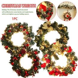 30cm Home Decor Holiday Pre Strung Garden Battery Powered Christmas Wreath Party With Mixed Decorations Artificial 50 LEDs1