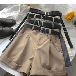 Ashgaily Shorts Women Vintage Sashes All-match Solid High Waist Casual Loose Ladies XL 210722