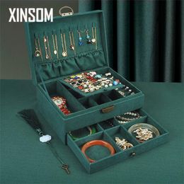 jewelry ring organizer UK - Jewelry Pouches, Bags XINSOM Organizer Vintage Velvet Multilayer Necklace Earrings Rings Bracelets Storage Box Casket Women Girls Gift