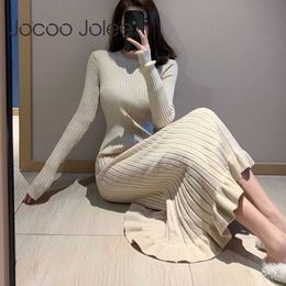 Jocoo Jolee Winter Thick Mermaid Maxi Sweater Dress Women O Neck Long Sweater Dress Elegant Female A-Line Slim Sexy Knit Dress 210619