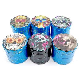 Smoking Colourful Skull Pattern Aluminium Alloy 63MM Dry Herb Tobacco Grind Spice Miller Grinder Crusher Grinding Chopped Hand Muller Cigarette Holder DHL Free