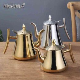 1L/1.5L/2L Thick Stainless Steel Kettle Golden Silver Tea Pot With Philtre Heat Resistant Coffee Induction Cooker 210813