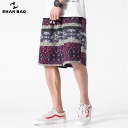 SHAN BAO Loose Straight Lightweight Beach Shorts Summer Classic Style Print Trend Men's Fashion Thin Casual 210806