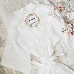 Custom Flower Print Women Pyjamas Robe Kimono Bathrobe Dress Gown Wedding Satin s 210924