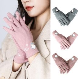 Five Fingers Gloves 68UA Women Winter Touchscreen Full Finger Outdoor Riding With Single Layer Solid Color