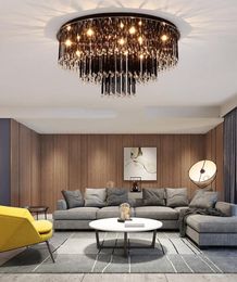 Contemporary luxury round crystal chandelier lighting ceiling lights black chandeliers lamps led ceiling lamp for living room bedroom