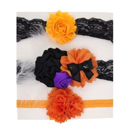 Baby Halloween Headbands flower lace hairbands Kids Girls Elastic Boutique Hair Accessories bowknot bow bands 3pcs set KHA438