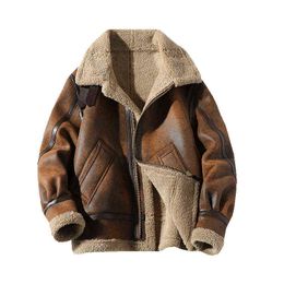 2021 New Winter Mens Fur Leather Jacket Coat Mens Moto Biker Wool Thicken Leather Bomber Jackets Men Warm Wool Liner Coats M-5Xl Y1122