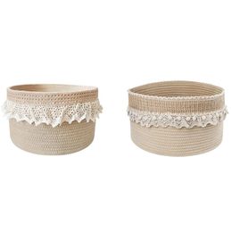 baby toy storage basket Australia - Storage Baskets Decorative With Lace Rope Woven For Shelves Organizer Bins Baby Toys