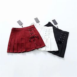 Gothic Punk Pleated Skirt Ladies Black Red Mini Summer High Waist Red Plaid Harujuku Short Skirts 210311