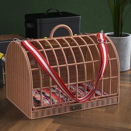 Cat Carrying Basket Wicker Cat Carrier Basket Kitten Bed Portable Pet Caves Houses with Soft Cushion Pet Carrier Basket297J