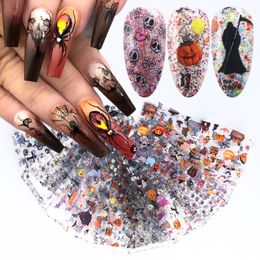 10pcs Nail Stickers Black Gold Halloween Christmas Foil Slides for Nails 2020 DIY Nail Art Transfer Paper Wrap Adhesive NF915