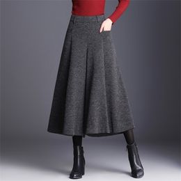 Pants Women Wide-Leg New Autumn Winter Woollen Flavour Trousers High Waist Culottes 667A Q0801