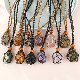 Personality Natural Stone Agate Necklace Men And Women With Simple Braided Rope Pull Feldspar Necklace For Fashion Jewellery