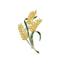 Korean Enamel Gold Zircon Plant Wheat Ear Brooch Clothing Accessories Fashion Barley Pin