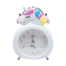 Cute Unicorn Clock Kids Cartoon Alarm Clocks Bedroom Bell Clock Night Light Table Wake Up Clock Child Christmas Birthday Gifts 210310