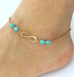 Jewelry Sexy Infinity Anklet Bracelet Gold Tone Bohemian Turquoise Beads Beach Anklets Foot Chain 2 Colors