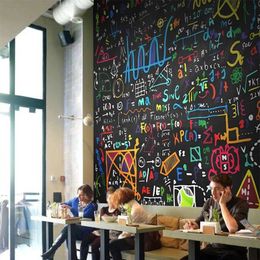 Modern Creative Wallpaper 3D Coloured Chalk Math Formula Blackboard Photo Murals Restaurant Cafe Kids Bedroom Wall