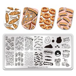 stainless steel nail plates UK - beautybigbang food xl 001 stamping plates hamburg doughnut bread juice image stainless steel nail art stencil template mold