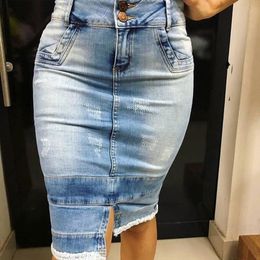 Plus Size Denim Skirts Knee Length 