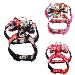 Pet Cat Chest Strap Collar Nylon Cat Harness Vest Japanese Printing Style Printed Pet Chest Strap Fabric Bowknot Dog254d