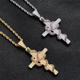 Hot Sale Snake Winding Cross Pendant Necklace Iced Out Cubic Zirconia Pendant Christmas Halloween Hip Hop Jewellery Gifts