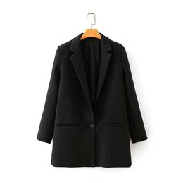 elegant women black blazer office ladies notched collar jackets casual female full sleeve suits pocket girls chic set 210527