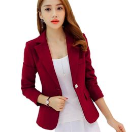 Women Suit Jackets Work Office Slim Ladies Top Blazer Short Design Long Sleeve Feminino Wine Red Navy blue Grey 211122