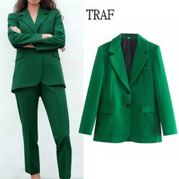 TRAF Women's Office Blazer Za Spring Elegant Blazers Long Sleeve Casual Loose Women Clothing Chic Pocket Jacket Lady Blazer 211104