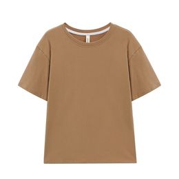 Toppies Woman T-shirts Oversized Cotton Tops Harajuku Crew Neck Short Sleeve Tee Female Clothes Solid Colour 210304