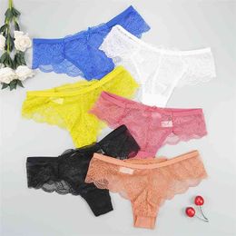 6pcs/lots Tanga Sexy Erotic Thong's Panties Lace Seamless G String Transparent Low-waist Cotton Underpants 210730