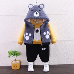 Clothing Sets Girls Boys Autumn Winter THICK Hoodies+Vests+Kids Pants 3Pcs/Set Kids Sport Suit Cartoon Warm Hooded Coat Suits