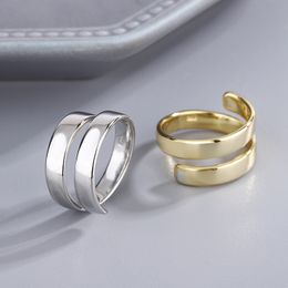 925 Sterling Silver Band Rings Elegant Simple Couples Glossy Double Layer Lines Girls Party Jewellery Gift