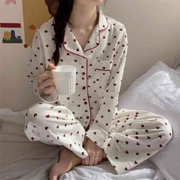 Homewear Winter Cotton Print Sweetheart Pajamas Set Women Lounge Pyjamas Sleepwear Nightwear Pijama Mujer 210809