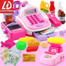 Supermarket Cash Register Toy for Kids, Cashier Game Pretend Play Toys for Children Girls Learning and Education 210312