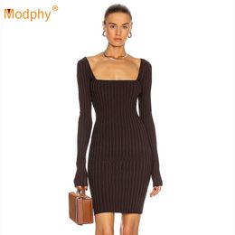 Autumn/Winter Women's Striped Black Bodycon Dress Vestidos Sexy Long Sleeve Hollow Backless Evening Party Knit 210527