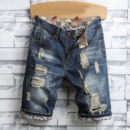 Retro Summer Men Ripped Denim Shorts Jeans Destroyed Hole Plus Size Fifth Pants Jeans C0222