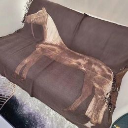 Luxury designer cashmere wool blanket fabrics fashion horse pattern blankets shawl soft and comfortable material size is 140*180cm for Chris