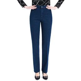 Мама джинсы женщина прямые брюки свободные брюки осень зимние джинсы женские средние пожилые плюс размер высокой талии джинсы женской одежды H0908