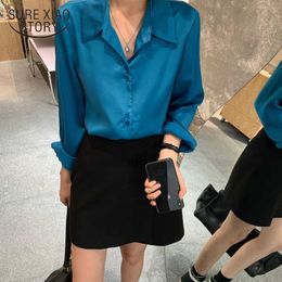 Vintage Blouse Women Tops Silk Satin Long Sleeve Shirt Women Autumn Button Up Fashion Clothing Blusas Mujer Korean Style 11399 210527