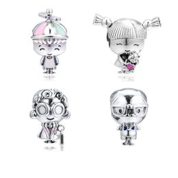 Family Sign Mr & Mrs Wise Hat Boy & Pigtails Girl Charm Beads for Bracelets Women Charms Jewellery Making DIY 925 Sterling Silver Q0531