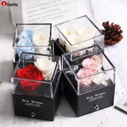 Hot 2021 Preserved In Glass Dome Eternal Rose Decoration Red Ecuador Gift Box Can Put Ring Valentines Day Gift Birthday Gifts for Womeng32