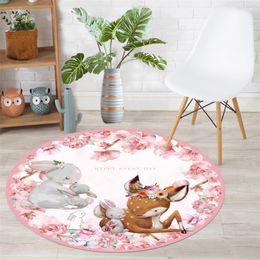 Cartoon Rabbit Round Carpet for Living Room Anti-slip Floor Yoga Pad Crawl Area Rug Children Play Tent Floor Mat Cloakroom Rug 210301