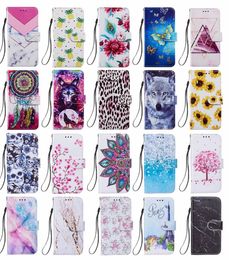 Sunflower Leather Wallet Cases for Samsung S22 PLUS Iphone 13 mini Pro max Flower Pineapple Leopard Butterfly Marble Wolf Holder ID Card Flip Cover