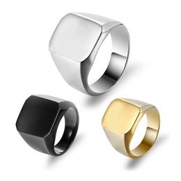 Cluster Rings Men Simple Club Pinky Signet Ring Glossy Ornate Stainless Steel Band Classic Anillos Gold Tone Male Square Jewellery