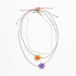 Necklace 3 Pcs/Set Simple White Beads Chain Necklaces For Women Fashion Red Green Rope Acrylic Flower Pendant Necklace Gifts
