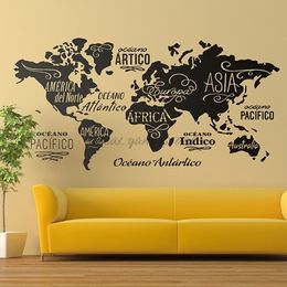 Large World Map Wall Decal Outline World Map Sticker Home Bedroom Living Room Decor Removable Adhesive Vinyl Wall Mural B2-022 210308