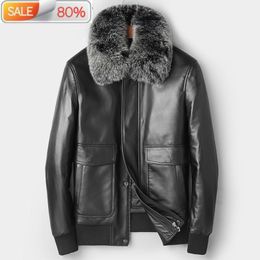 Men's Leather & Faux Genuine Down Jacket Fur Collar Short Real Sheepskin Coat Autumn Winter Jackets Leren Jas Heren A1Z1A05